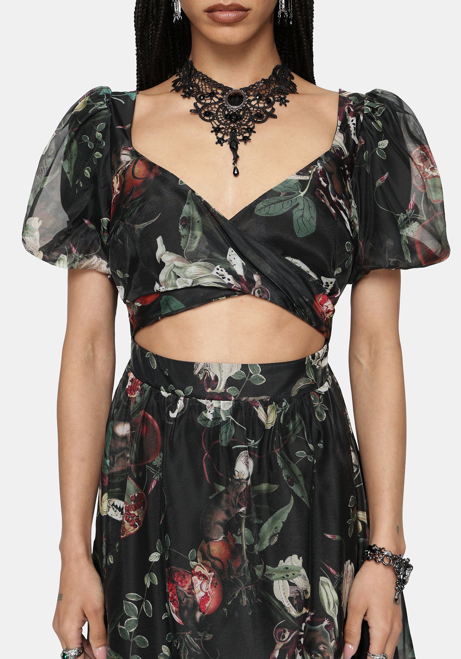 Anara Fruit Print Twist Front Midaxi Dress