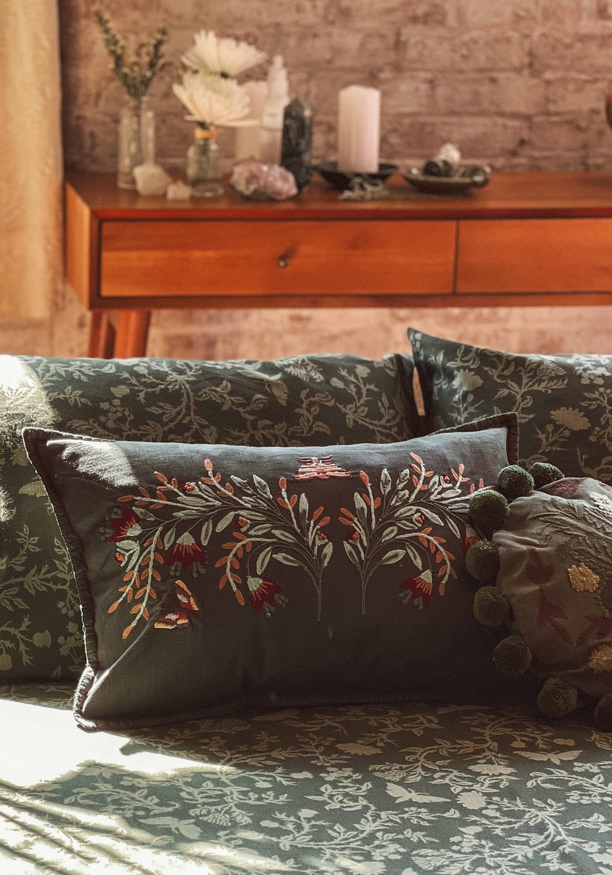 Copia Blumenmuster Bestickt Throw Kissen