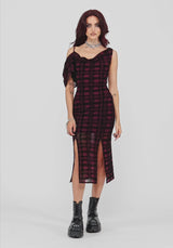 Vesica Beflockt Witches Knot Midikleid - Burgunderrot
