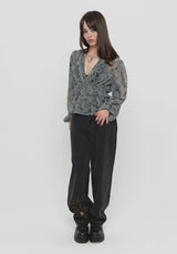 Rootweave Printed Chiffon Shirred Blouse
