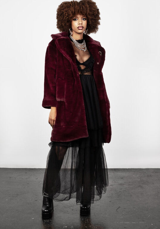 Creature Oversize Pelz Mantel - Plum