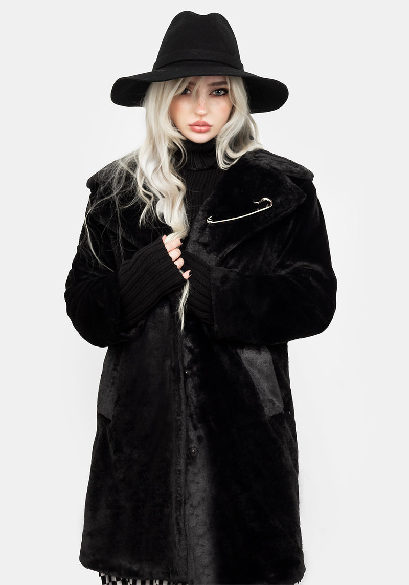 Creature Oversize Pelz Mantel - Schwarz