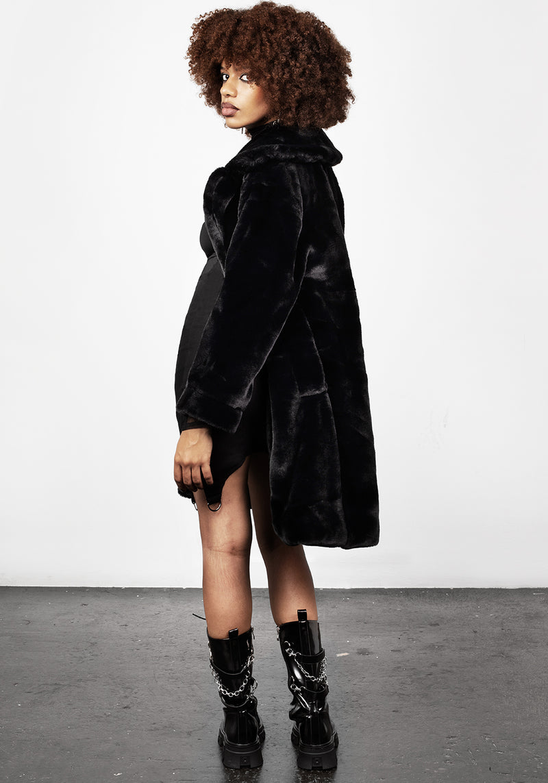 Creature Oversize Pelz Mantel - Schwarz