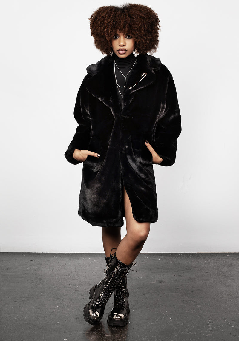 Creature Oversize Pelz Mantel - Schwarz