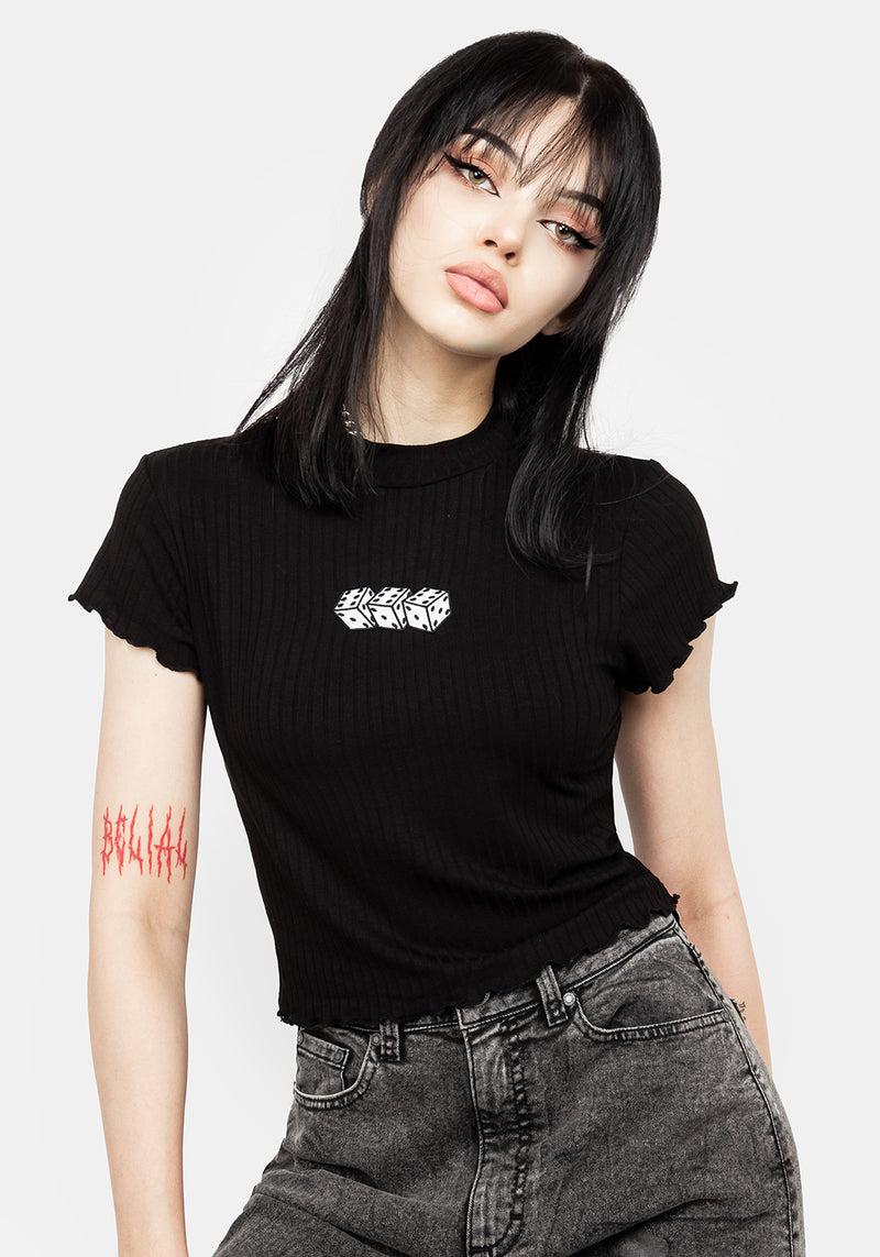 666 Rüschenkante Edge Ribbed Kurz Top