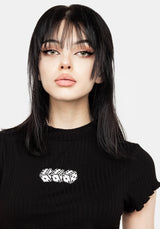 666 Rüschenkante Edge Ribbed Kurz Top