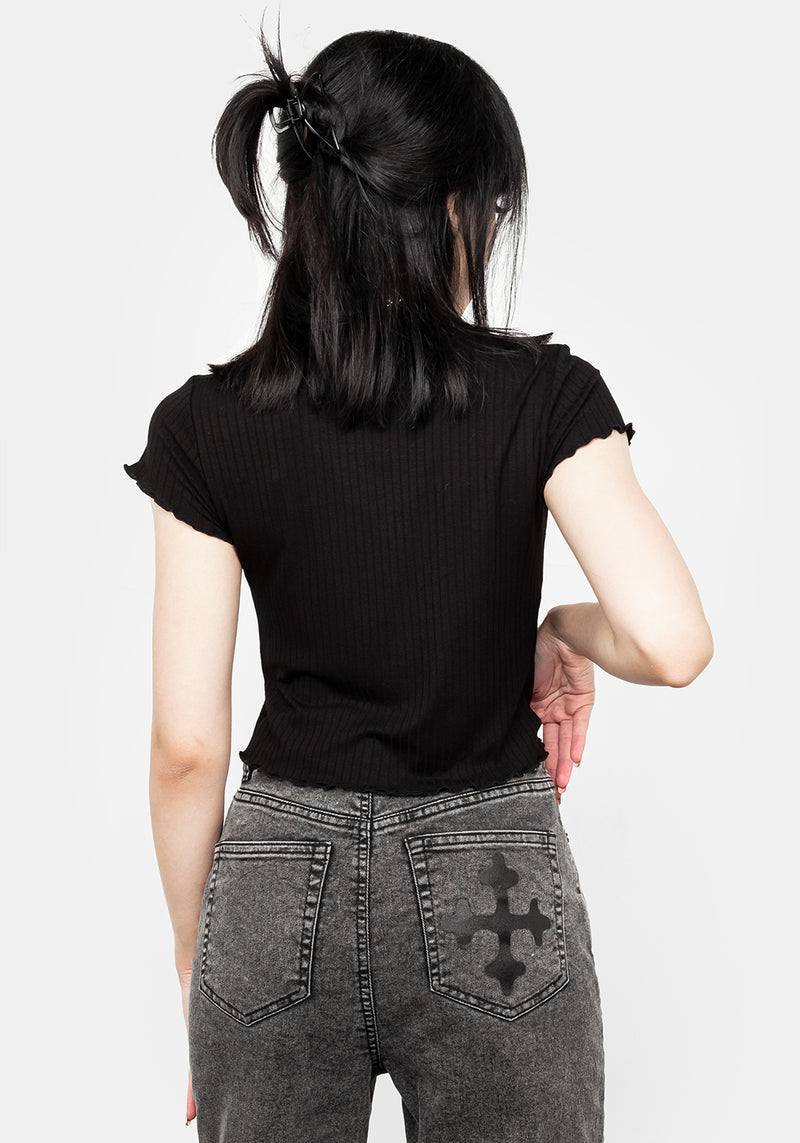 666 Rüschenkante Edge Ribbed Kurz Top