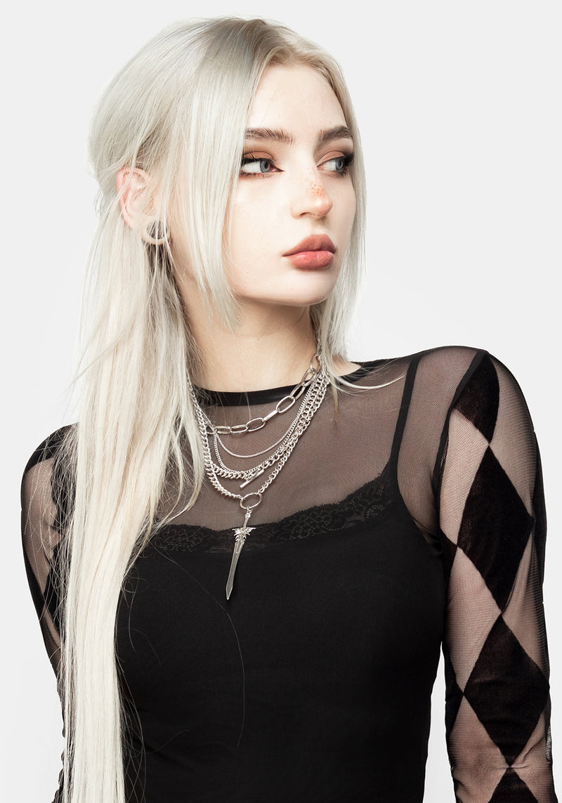 Harleen Checkerboard Mesh Bodysuit