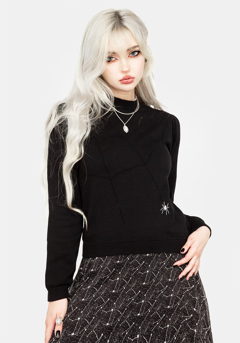 Lolth Puffärmel Ärmel Kurz Pointelle Pullover