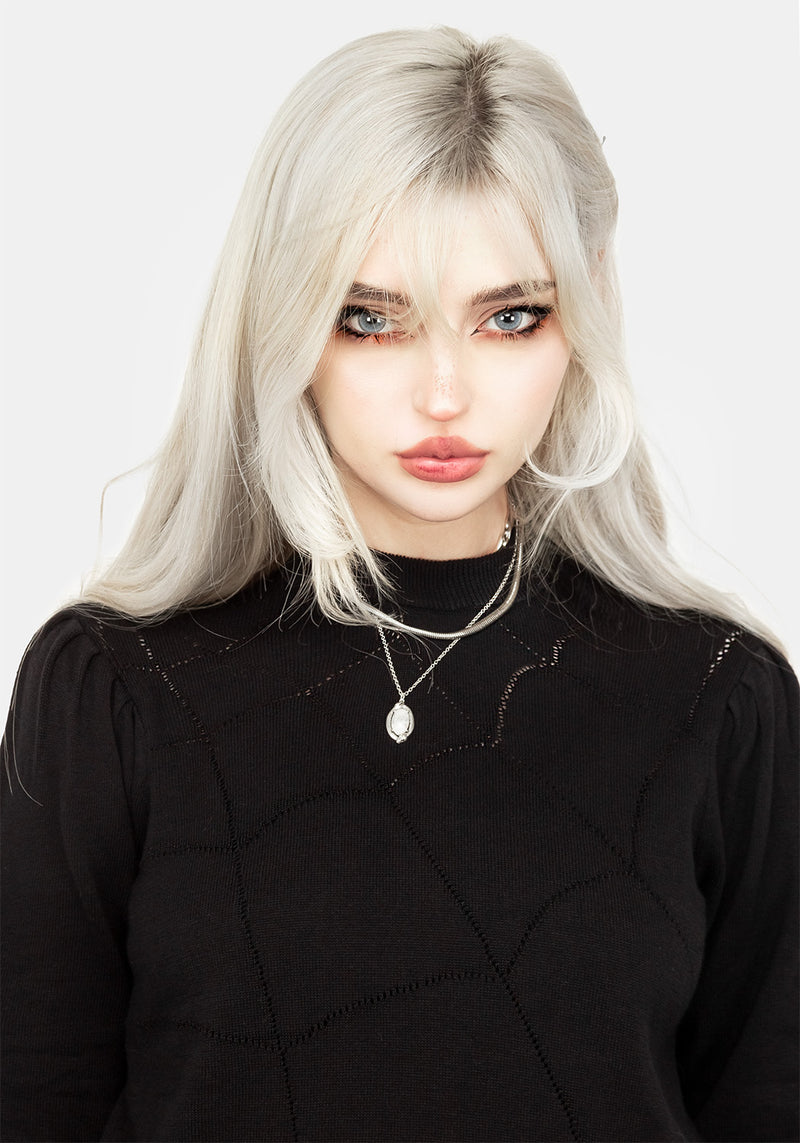 Lolth Puffärmel Ärmel Kurz Pointelle Pullover
