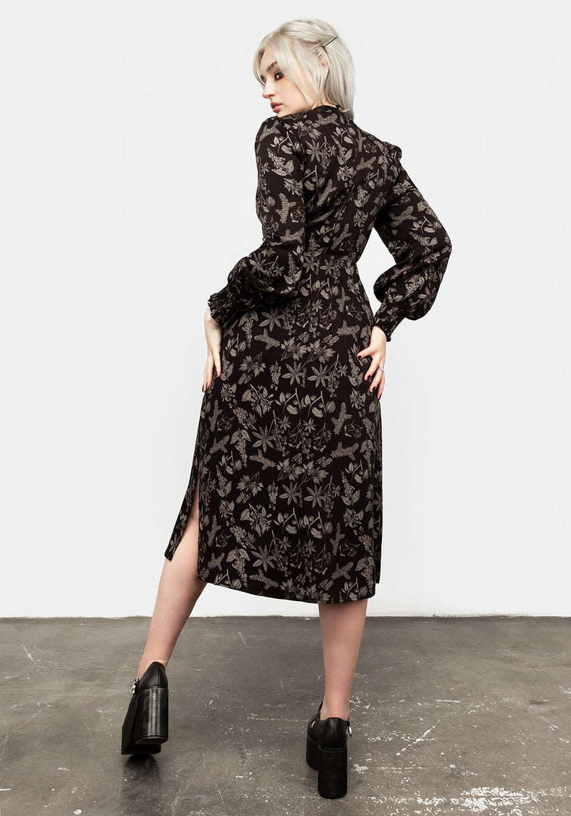 Poisonous Pflanze Puffärmel Ärmel Midi Kleid