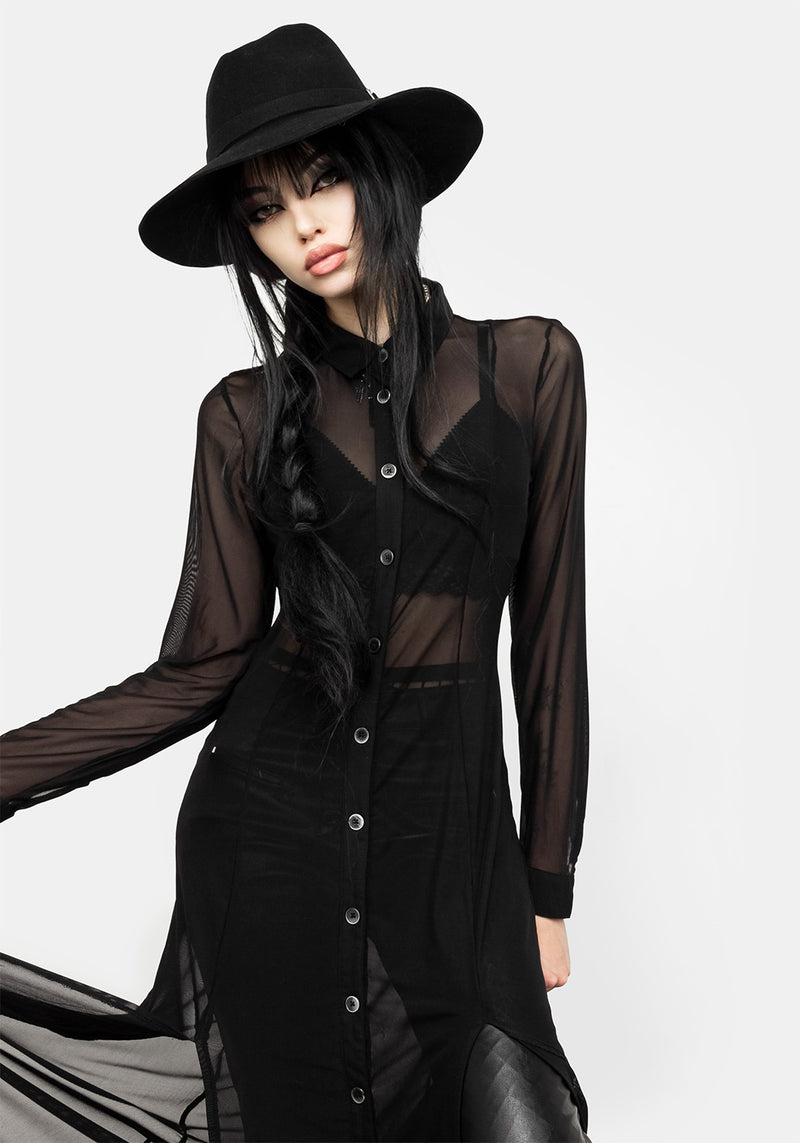 Divination Mesh Maxi Hemd Kleid