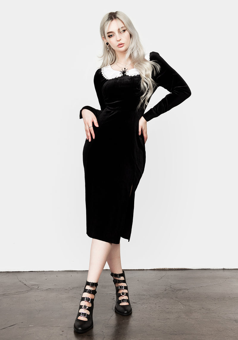 Ungoliant Spitze Kragen Midi Kleid