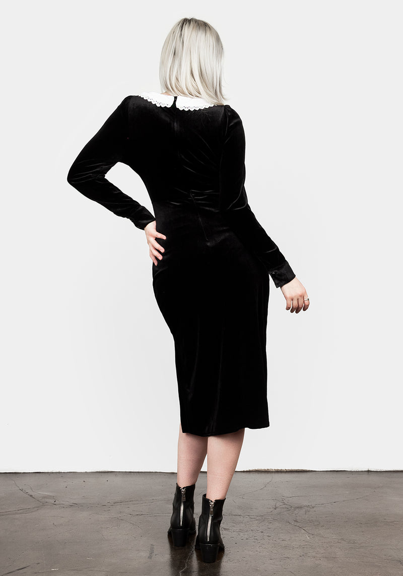 Ungoliant Spitze Kragen Midi Kleid