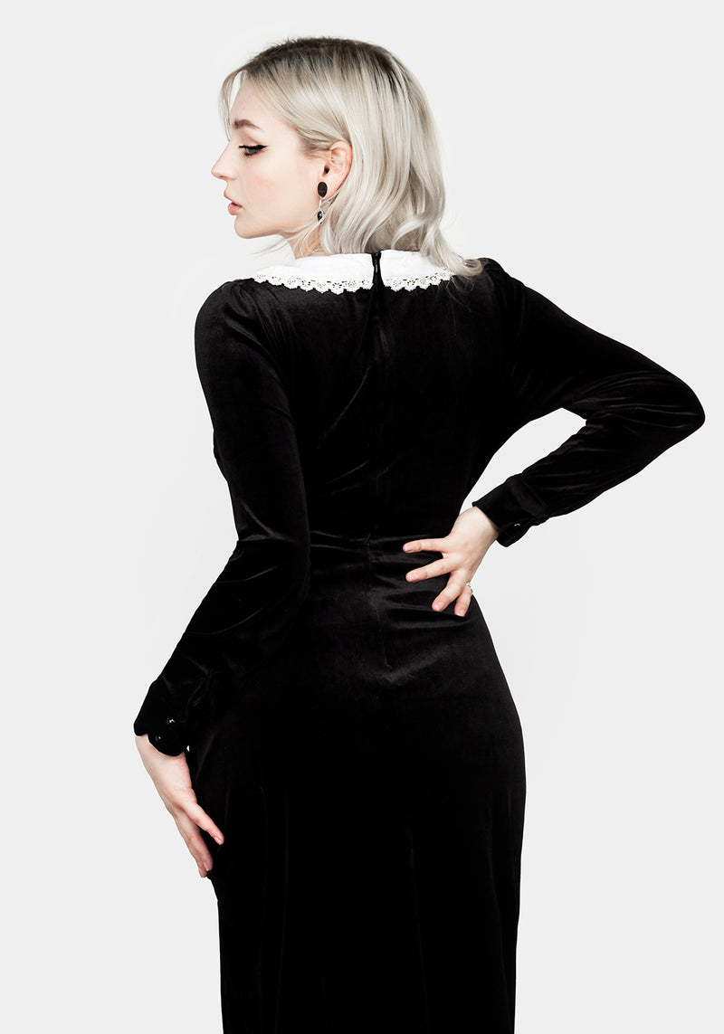 Ungoliant Spitze Kragen Midi Kleid
