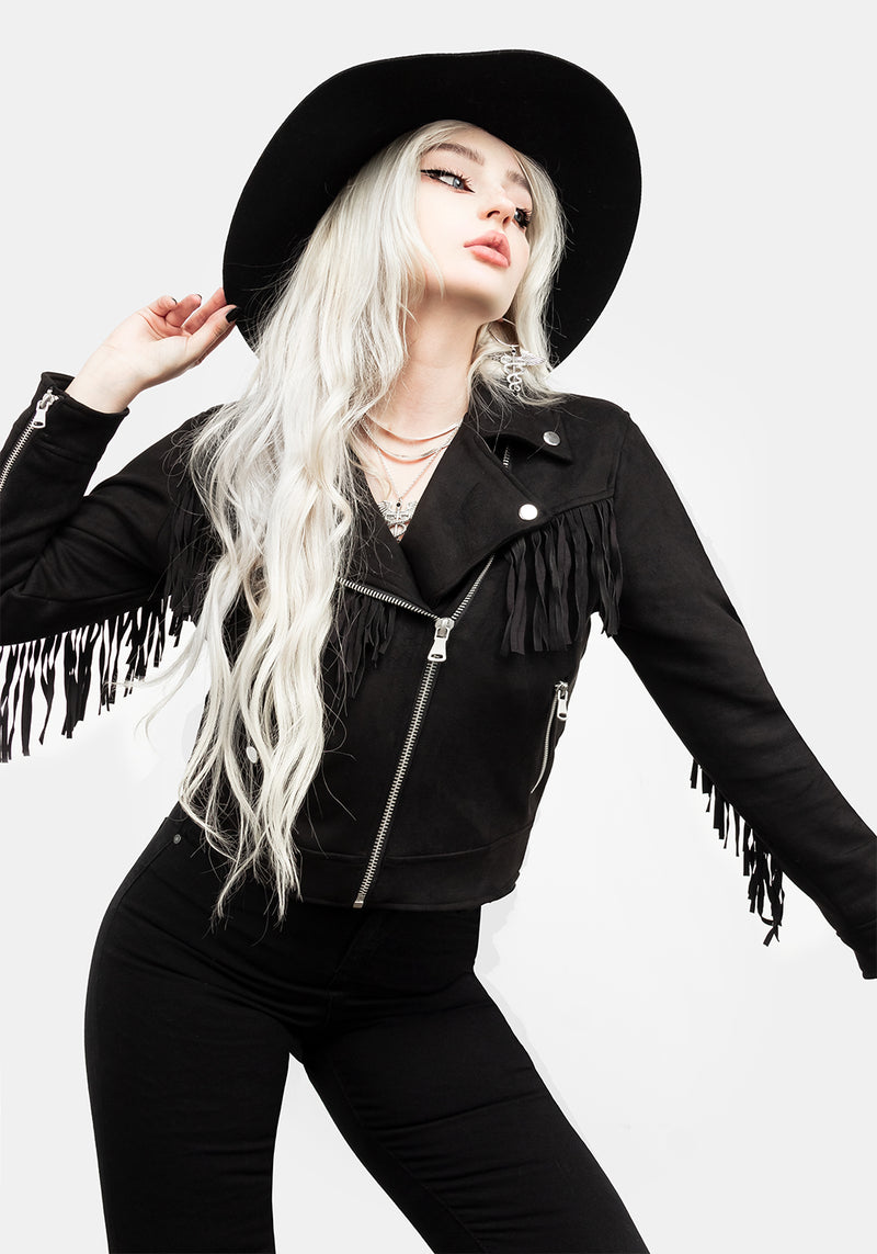 Cherilyn Kunst- Leder Fringed Jacke