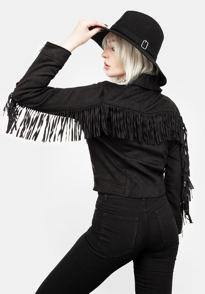 Cherilyn Kunst- Leder Fringed Jacke
