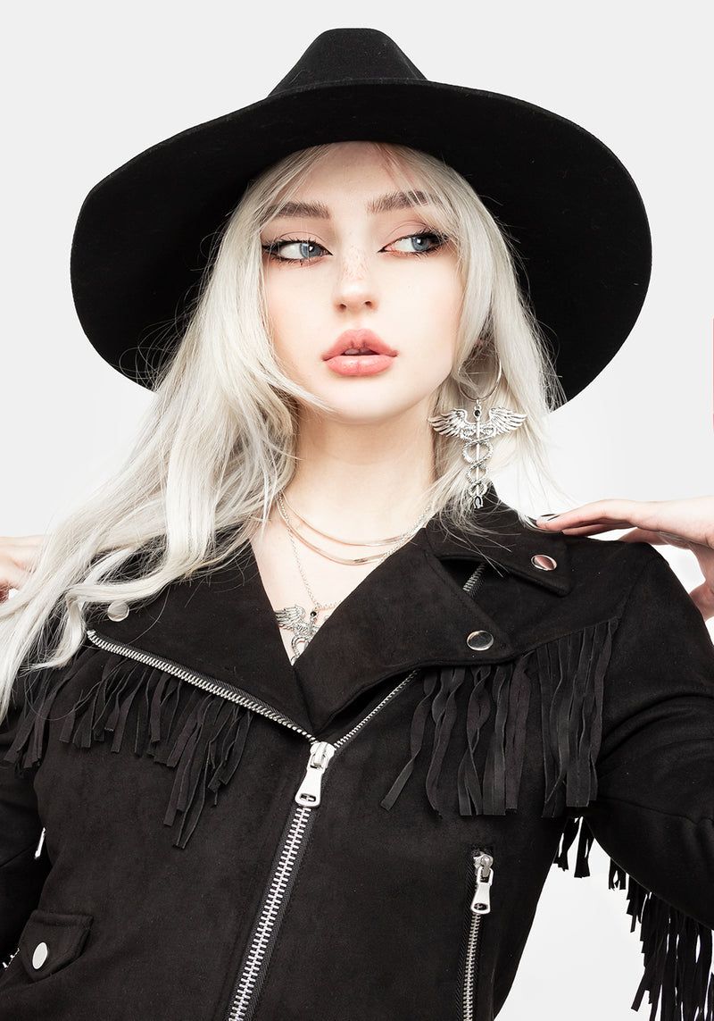 Cherilyn Kunst- Leder Fringed Jacke