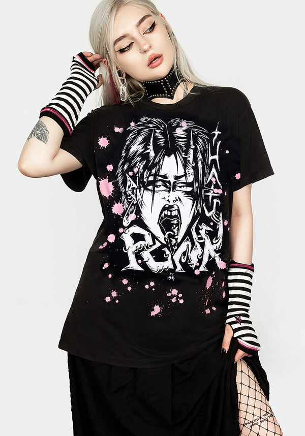 Punk Vintage Schwarz Washed T-Shirt