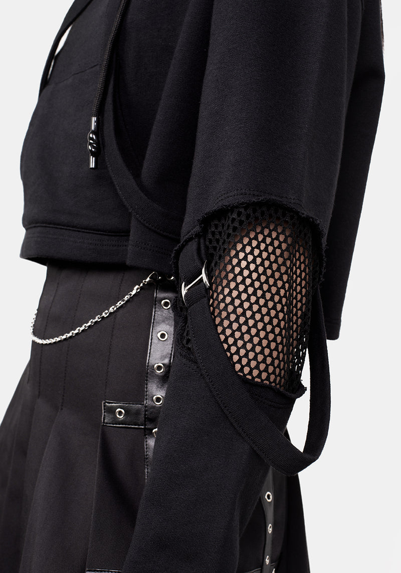 Brutal Mesh Schnitt Raus Kurz Kapuzensweatshirt