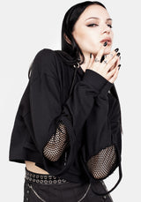Brutal Mesh Schnitt Raus Kurz Kapuzensweatshirt