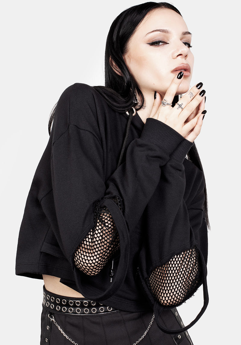Brutal Mesh Schnitt Raus Kurz Kapuzensweatshirt