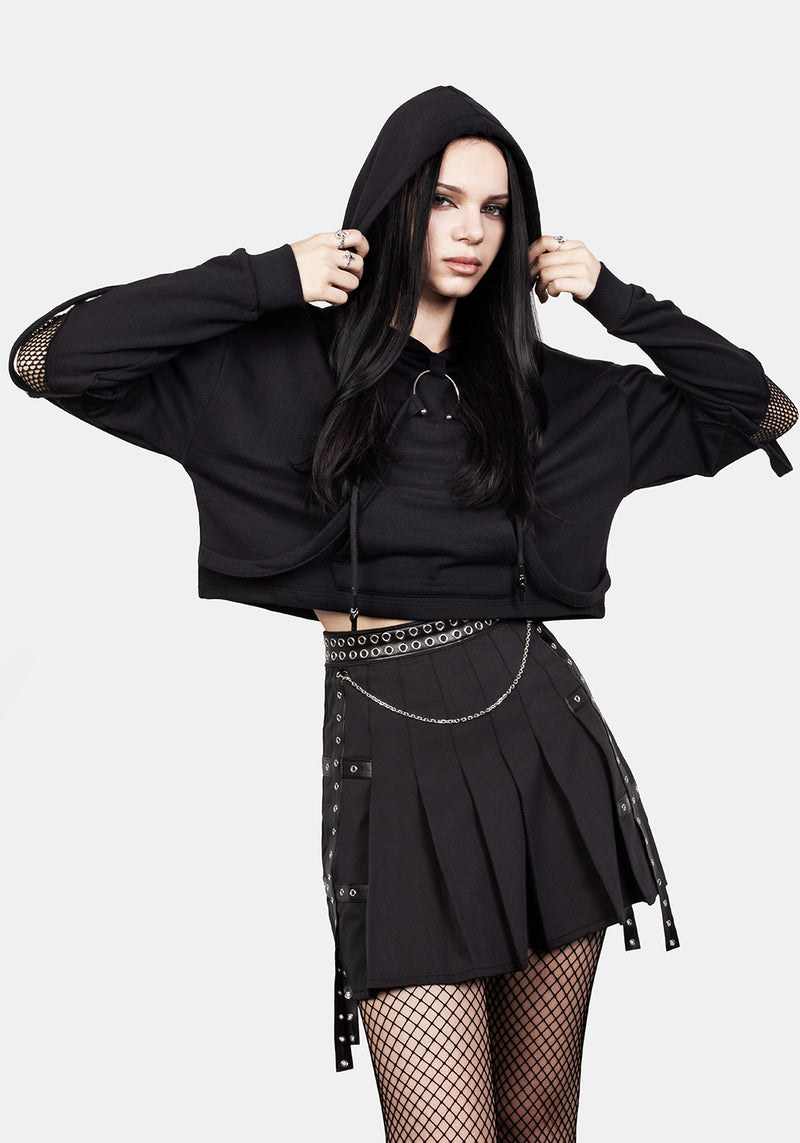 Brutal Mesh Schnitt Raus Kurz Kapuzensweatshirt