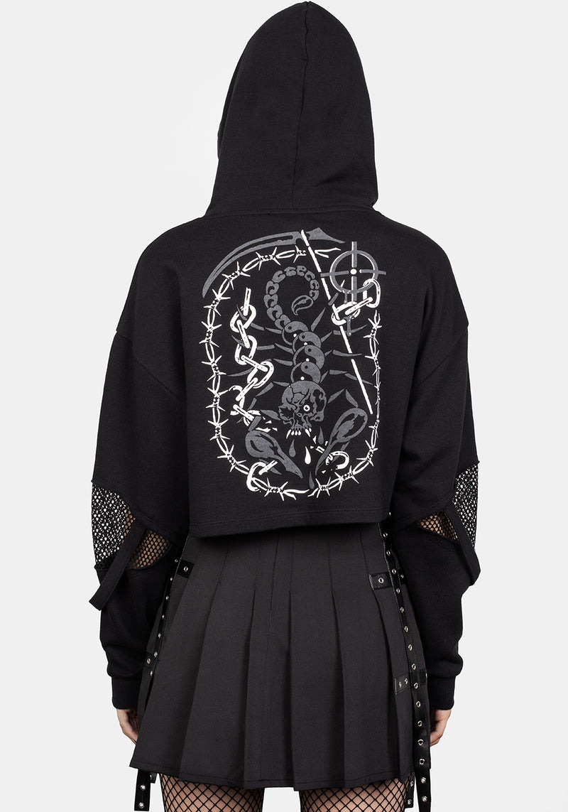 Brutal Mesh Schnitt Raus Kurz Kapuzensweatshirt