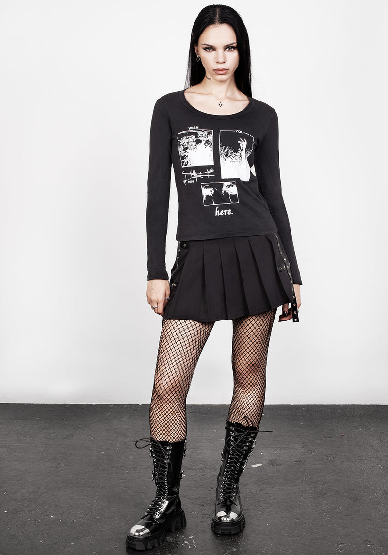Wish Washed Schwarz Scoop Hals T-Shirt