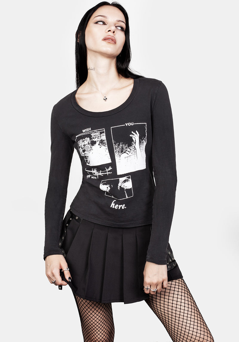 Wish Washed Schwarz Scoop Hals T-Shirt