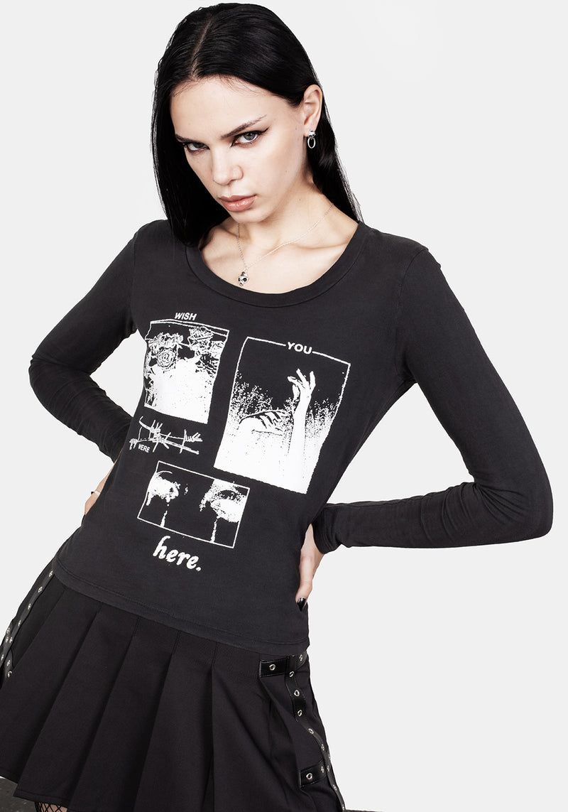 Wish Washed Schwarz Scoop Hals T-Shirt