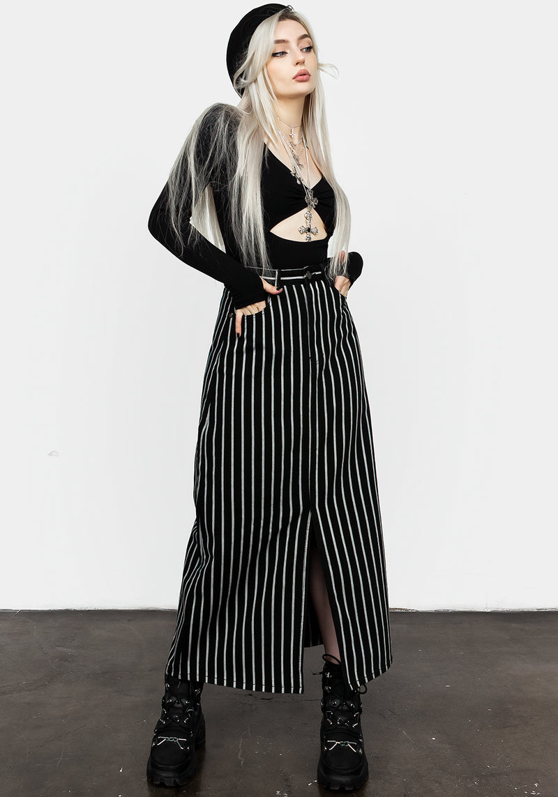Deranged Streifen Denim Maxi Rock