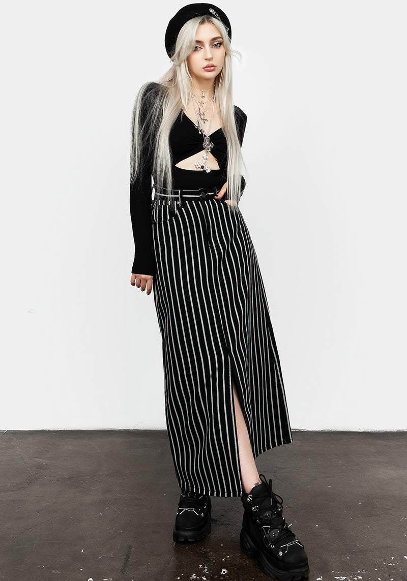 Deranged Streifen Denim Maxi Rock
