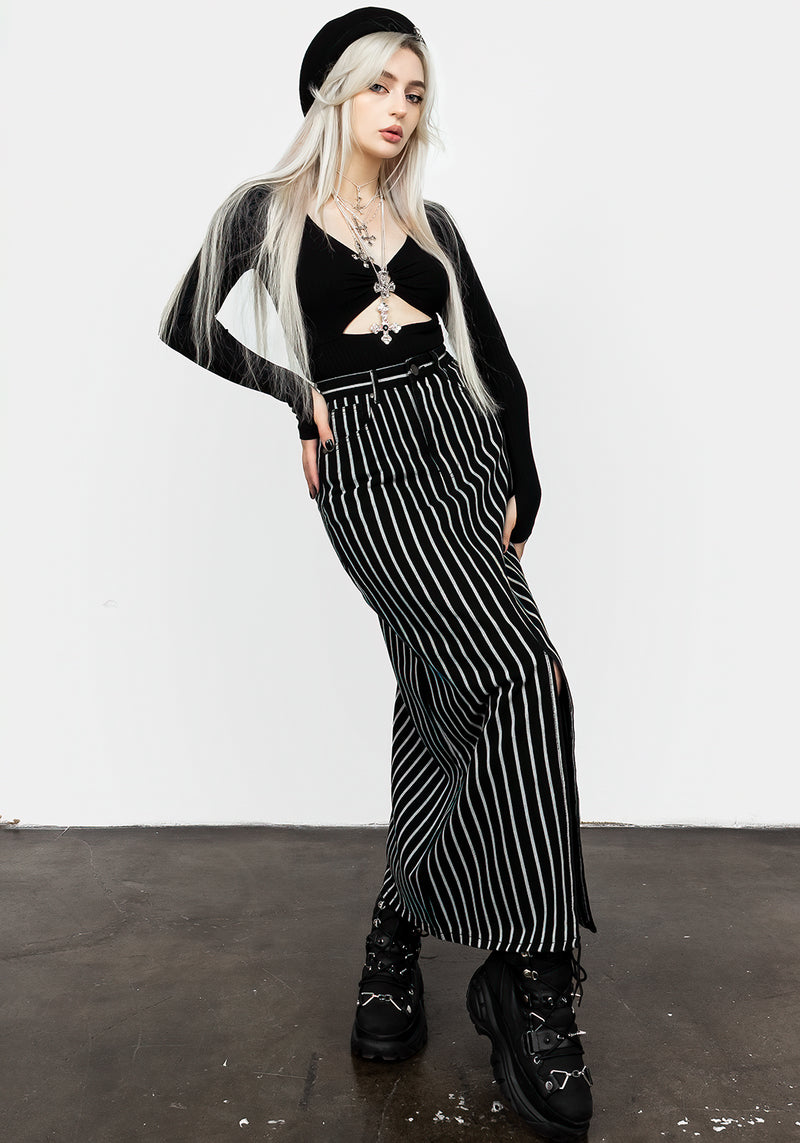 Deranged Streifen Denim Maxi Rock