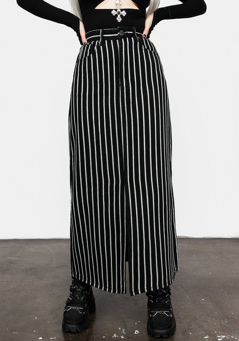 Deranged Streifen Denim Maxi Rock