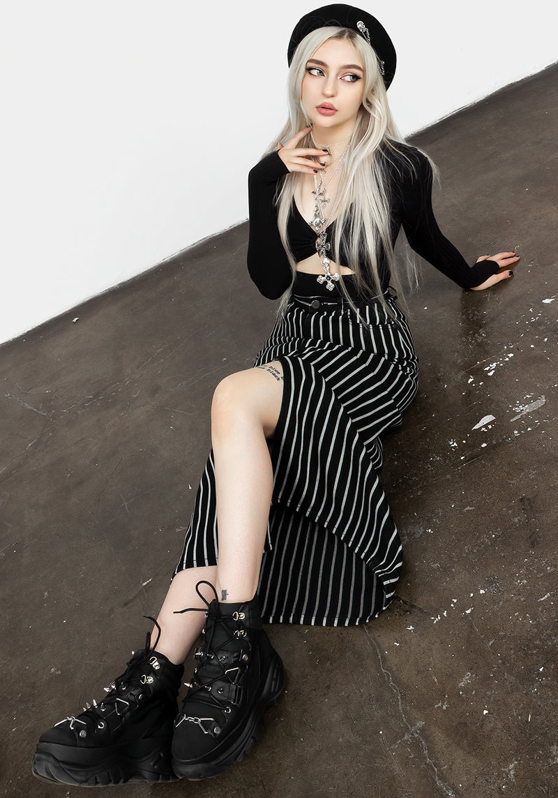 Deranged Streifen Denim Maxi Rock