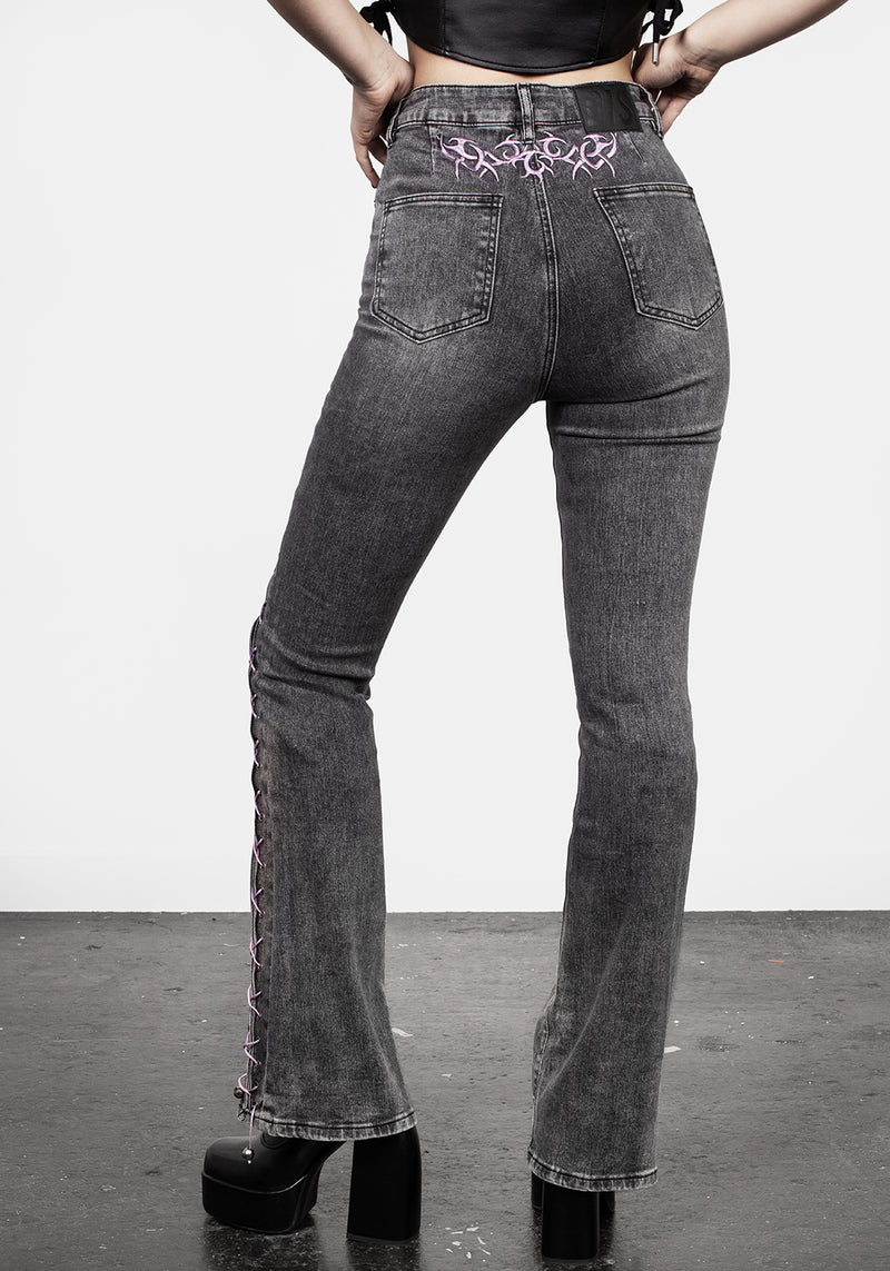 Tramp Washed Spitze Hoch Ausgestellt Jeans