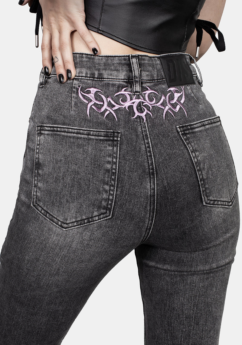 Tramp Washed Spitze Hoch Ausgestellt Jeans