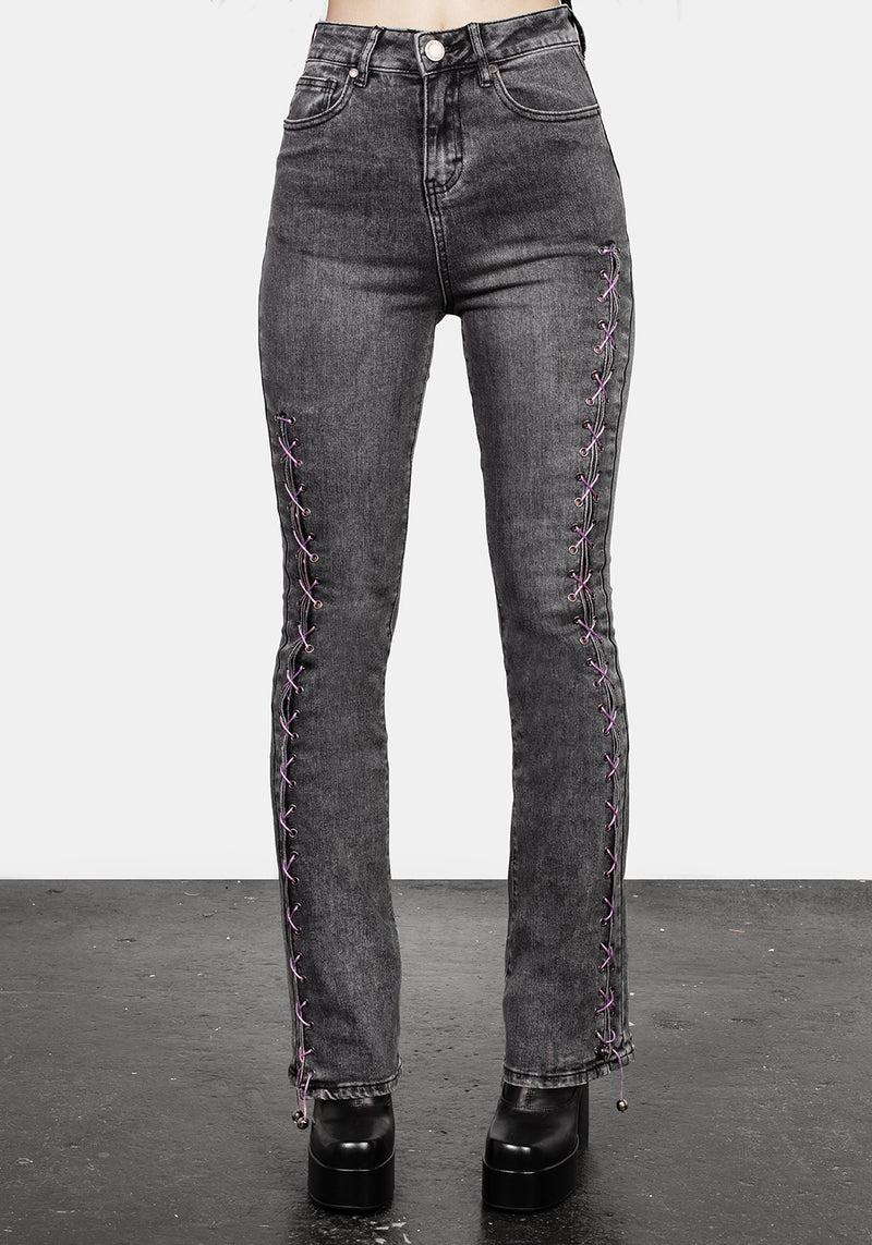 Tramp Washed Spitze Hoch Ausgestellt Jeans