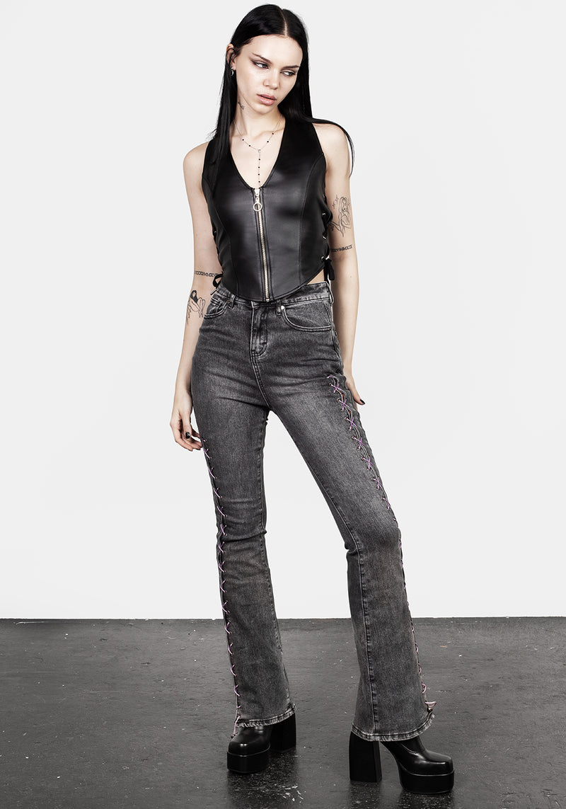 Tramp Washed Spitze Hoch Ausgestellt Jeans