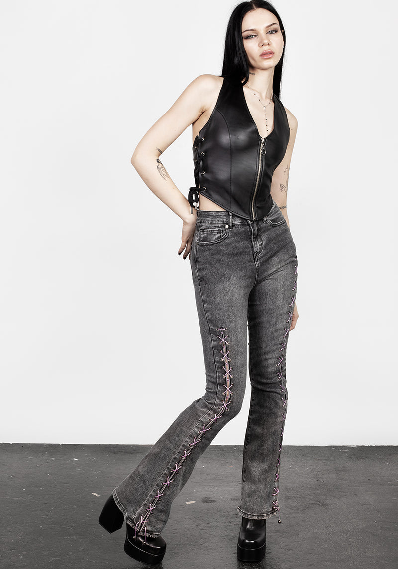Tramp Washed Spitze Hoch Ausgestellt Jeans
