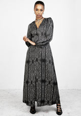 Runes Balloon Sleeve Maxi Dress