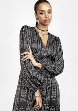 Runes Balloon Sleeve Maxi Dress