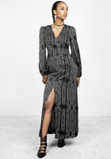 Runes Balloon Sleeve Maxi Dress