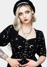 Silver Celestial Print Sweetheart Midi Dress