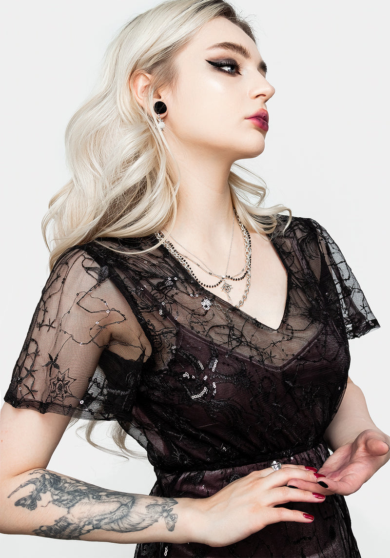 Lune Paillettenbesetzt Gestuft Samt Slip Kleid