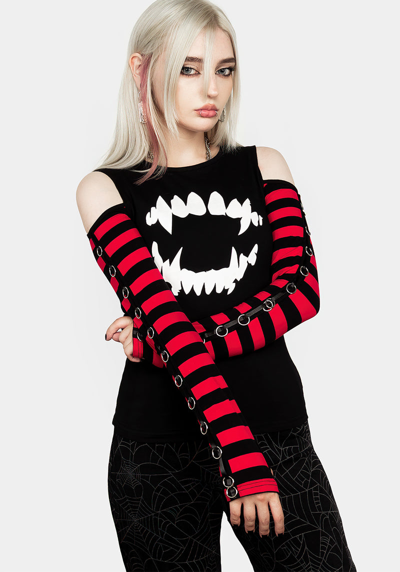 Rawr Streifen Schulterfrei Schulter T-Shirt