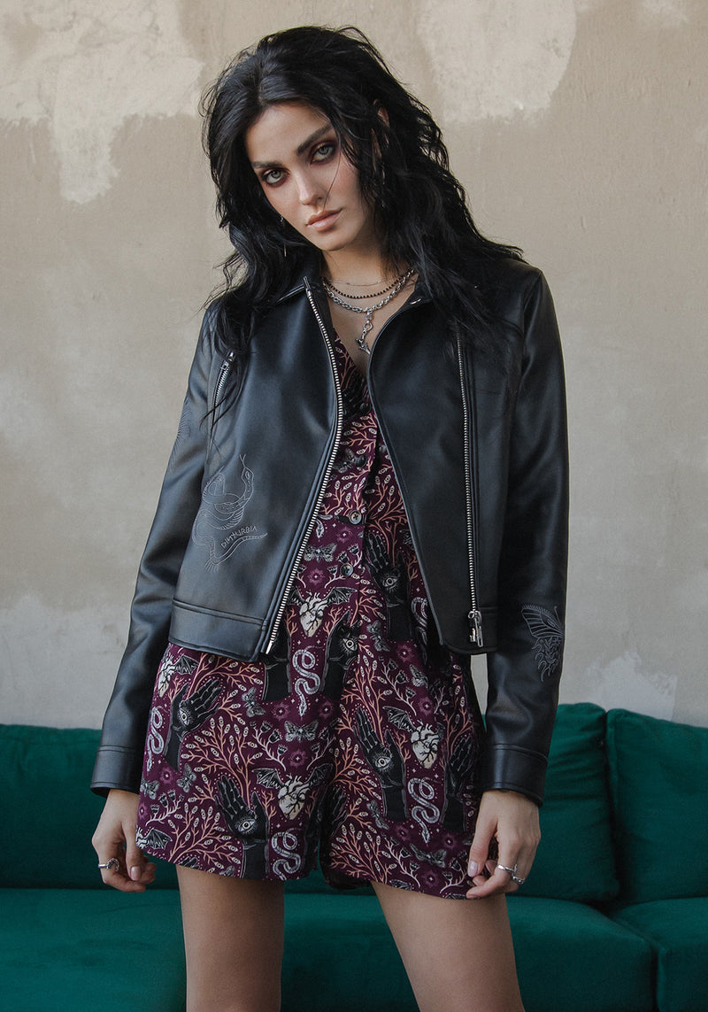 Elemental Bestickt Kunst- Leder Jacke
