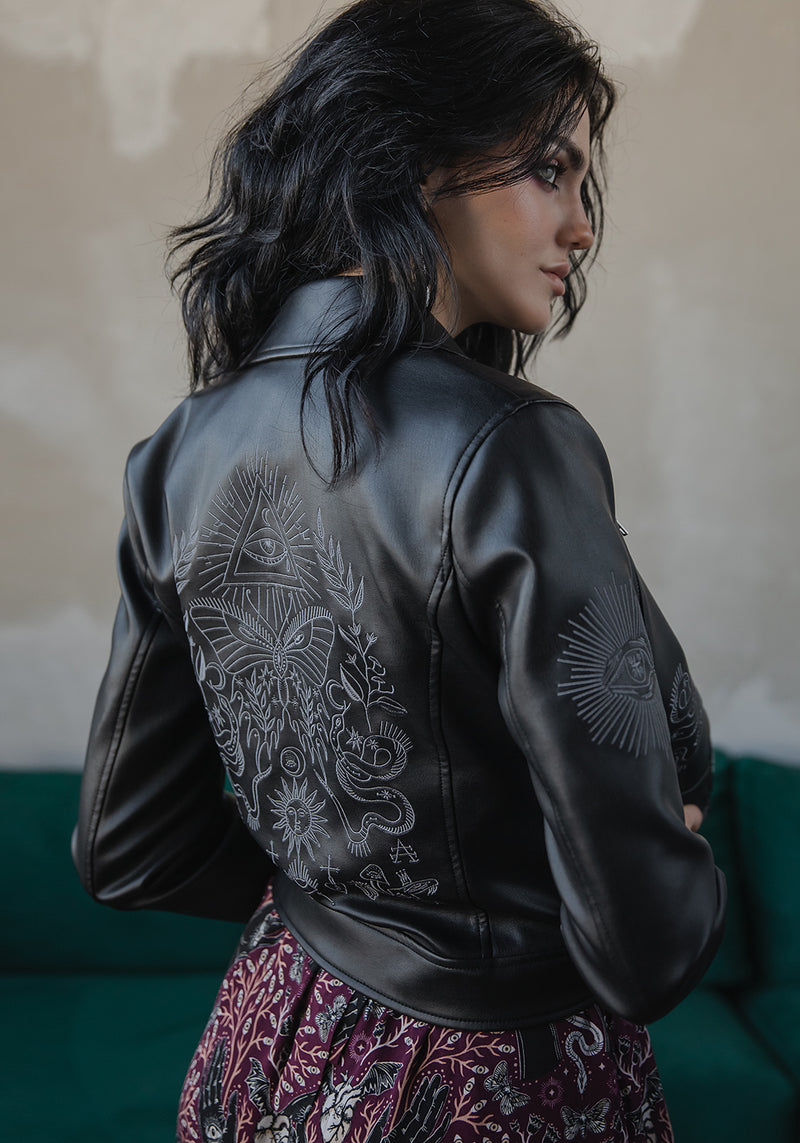 Elemental Bestickt Kunst- Leder Jacke