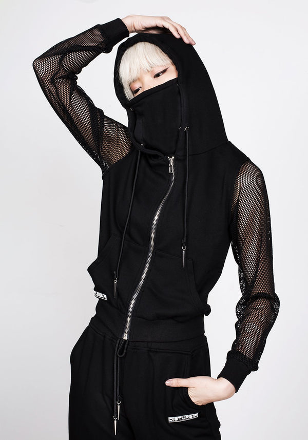 Face Mask Mesh Kapuzensweatshirt